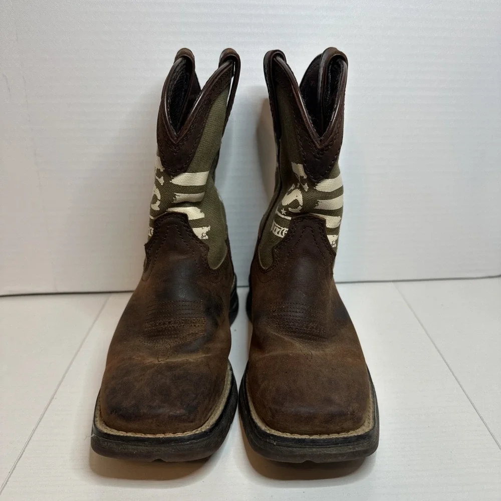 Durango Western Cowboy Boots Boys Size 12 M Brown Army Green USA Pull On